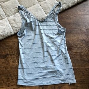 Athleta Striped Sheer Workout Top Light Blue S